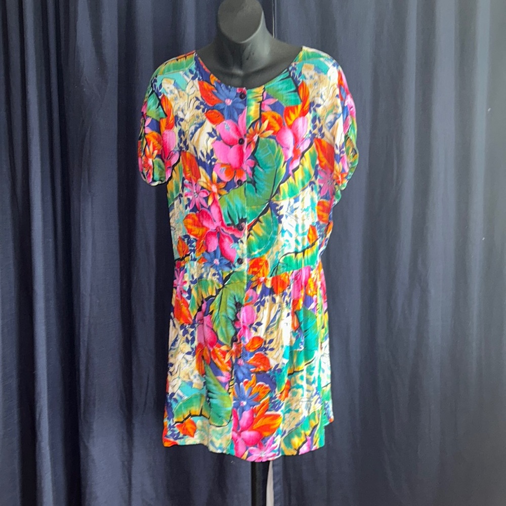 Bandini floral print 80s vintage dress women size small.
